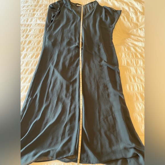 ZARA Long Sheer Tunic Partial Lining Front Slit Short Sleeve V Neck Lagenlook - Picture 13 of 14